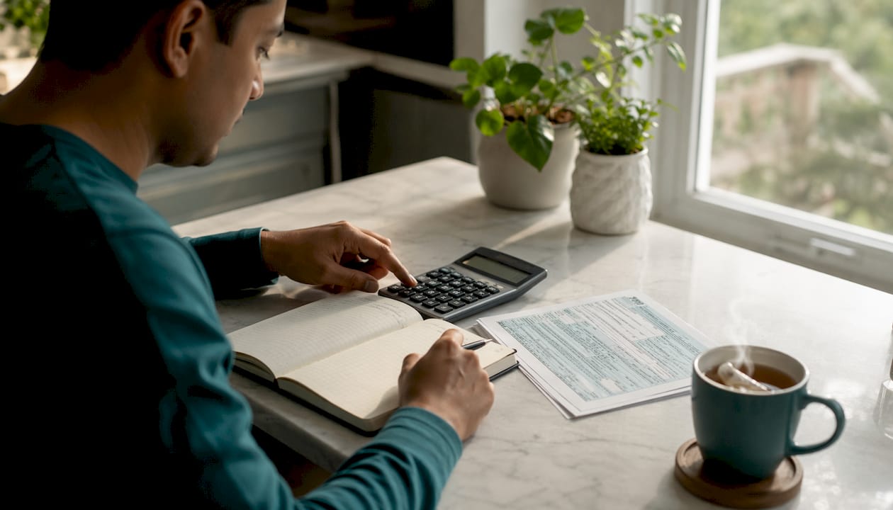 Hands calculating tax planning figures