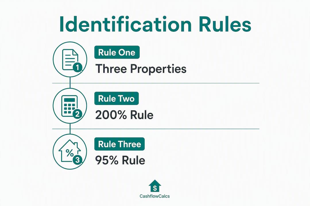 Infographic illustrating the three 1031 exchange identification rules