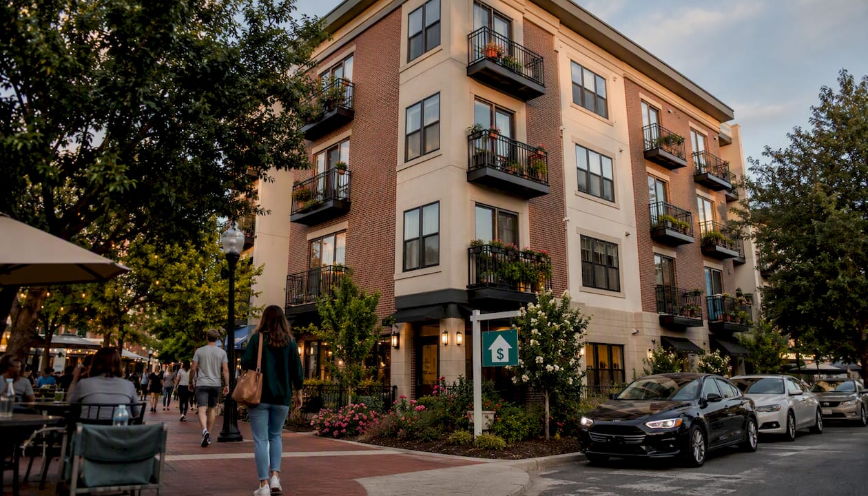 Exterior of urban apartment building for rent
