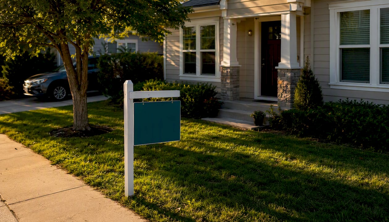 Suburban rental home with for rent sign