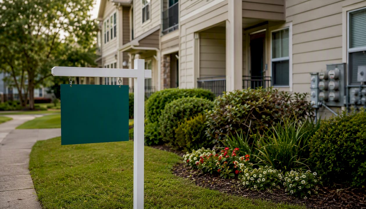 Multifamily rental exterior with meters