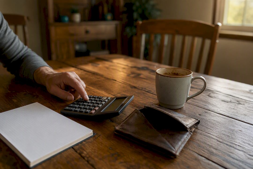 Calculator and coffee at kitchen table proration calculation