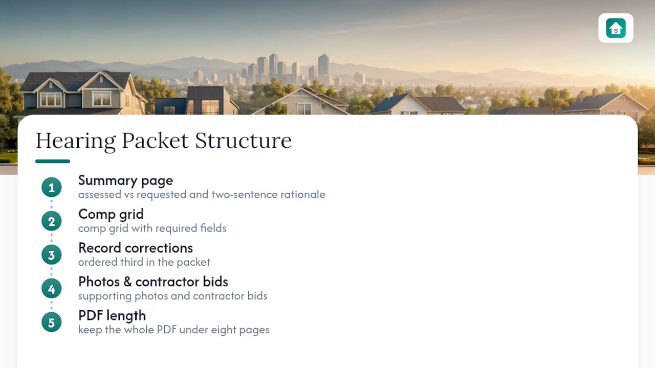Structured layout of property tax appeal packet contents