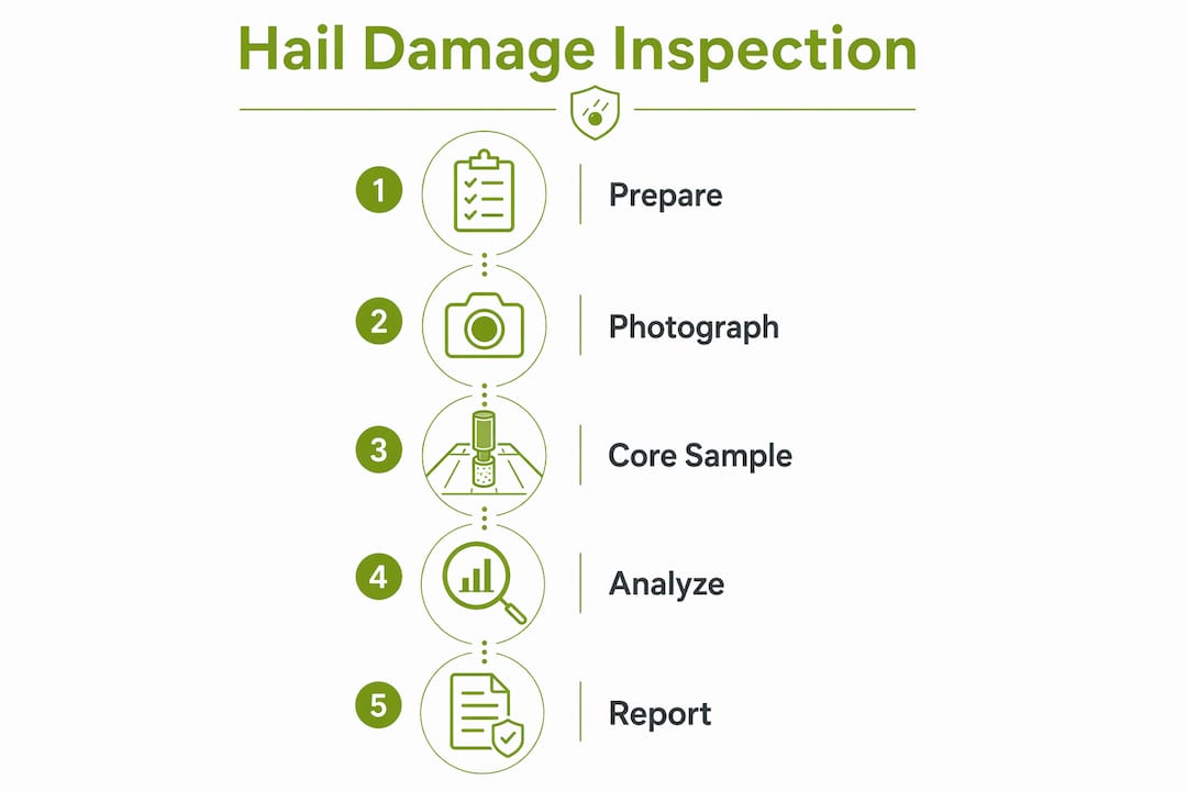 Infographic showing 5-step hail damage inspection process