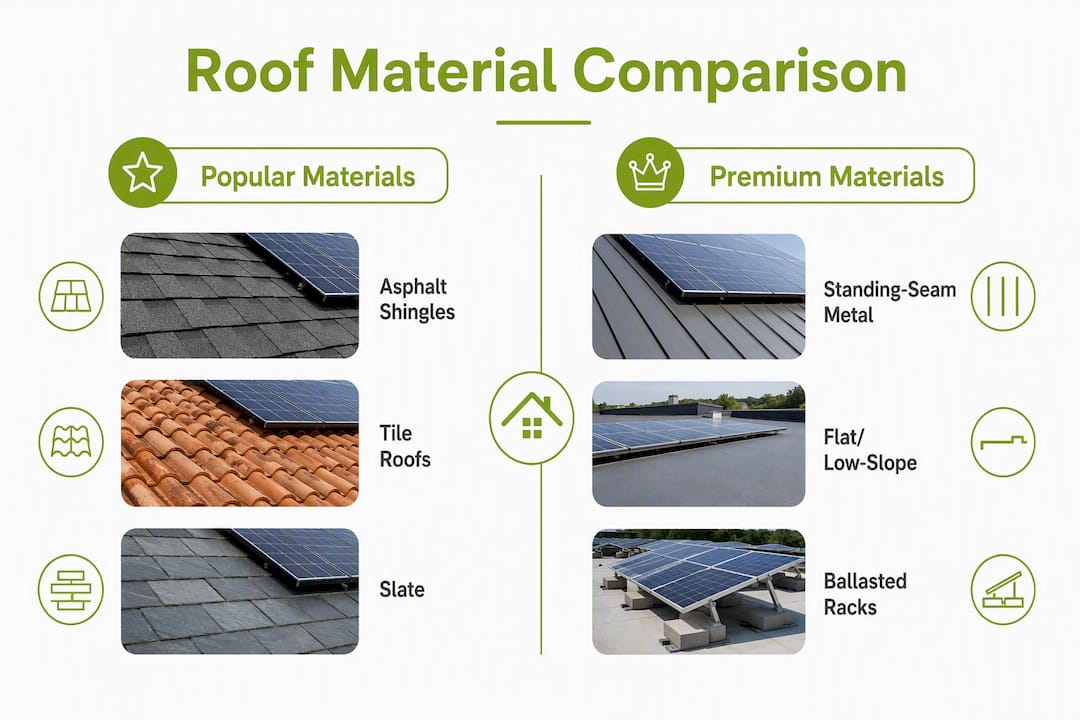 Infographic comparing roofing materials for solar