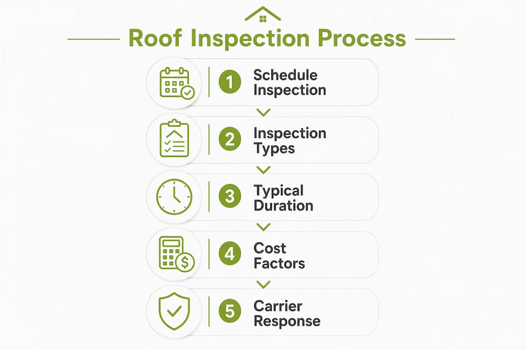 Infographic showing roof inspection process steps and timing