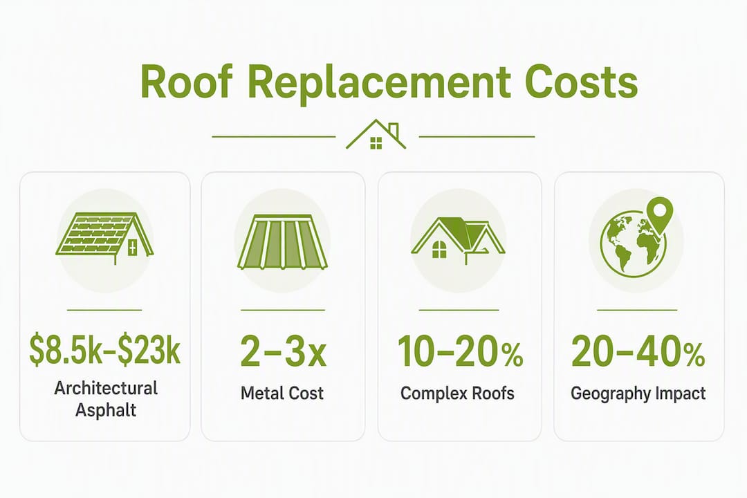 Infographic showing key roof replacement costs and factors