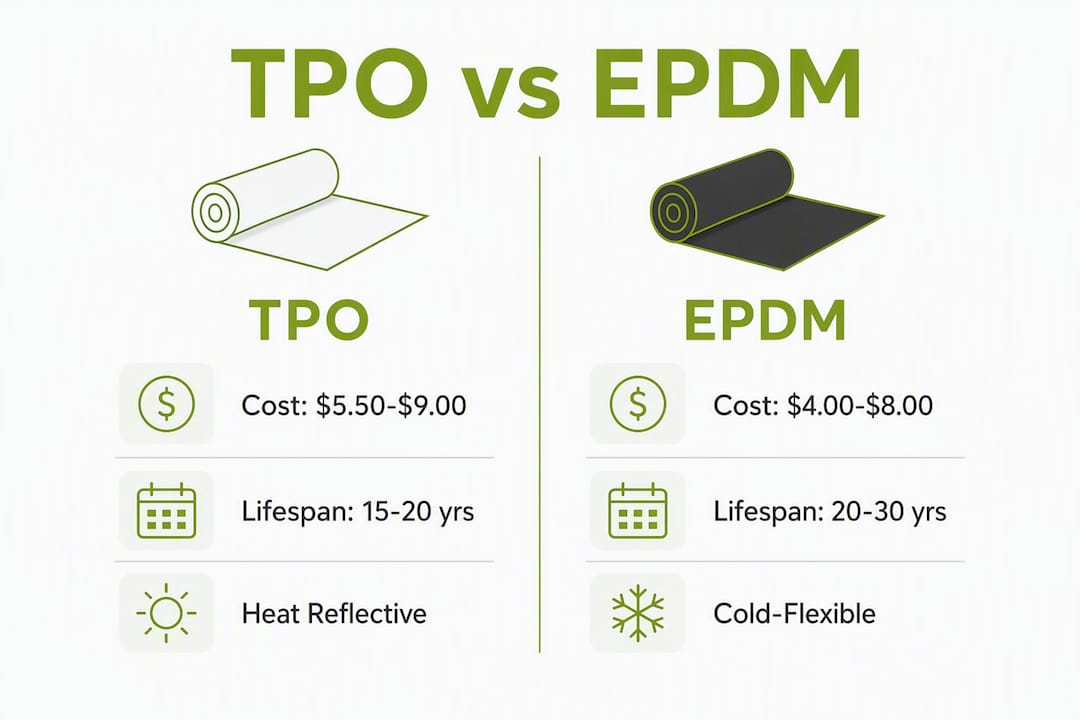 Infographic comparing TPO and EPDM flat roofs