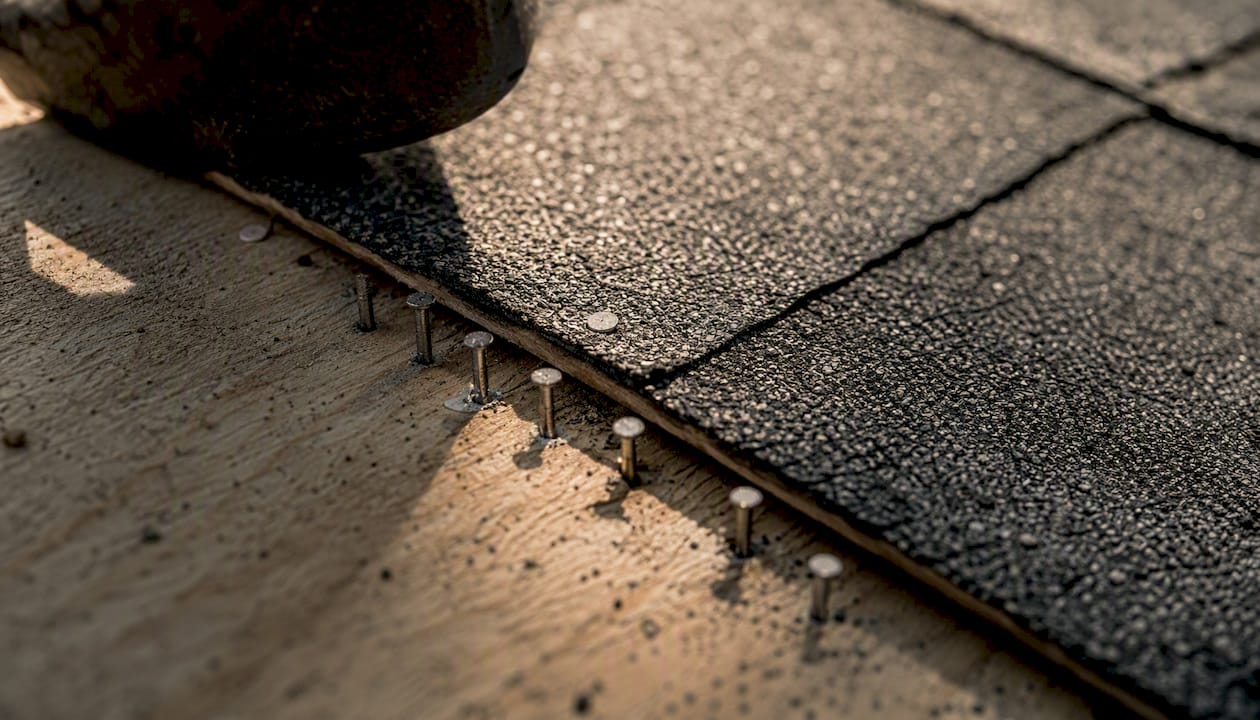 Roof nails securing shingles under wind uplift requirements