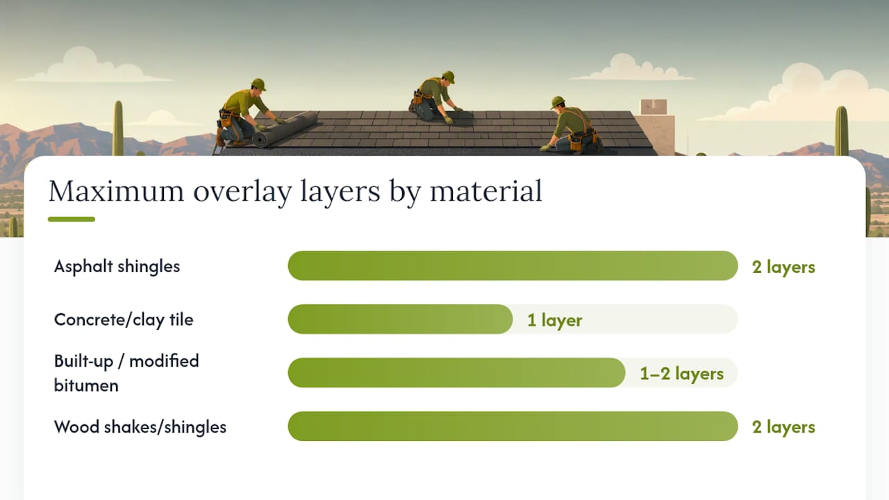 Diagram of Arizona roofing overlay limits by material