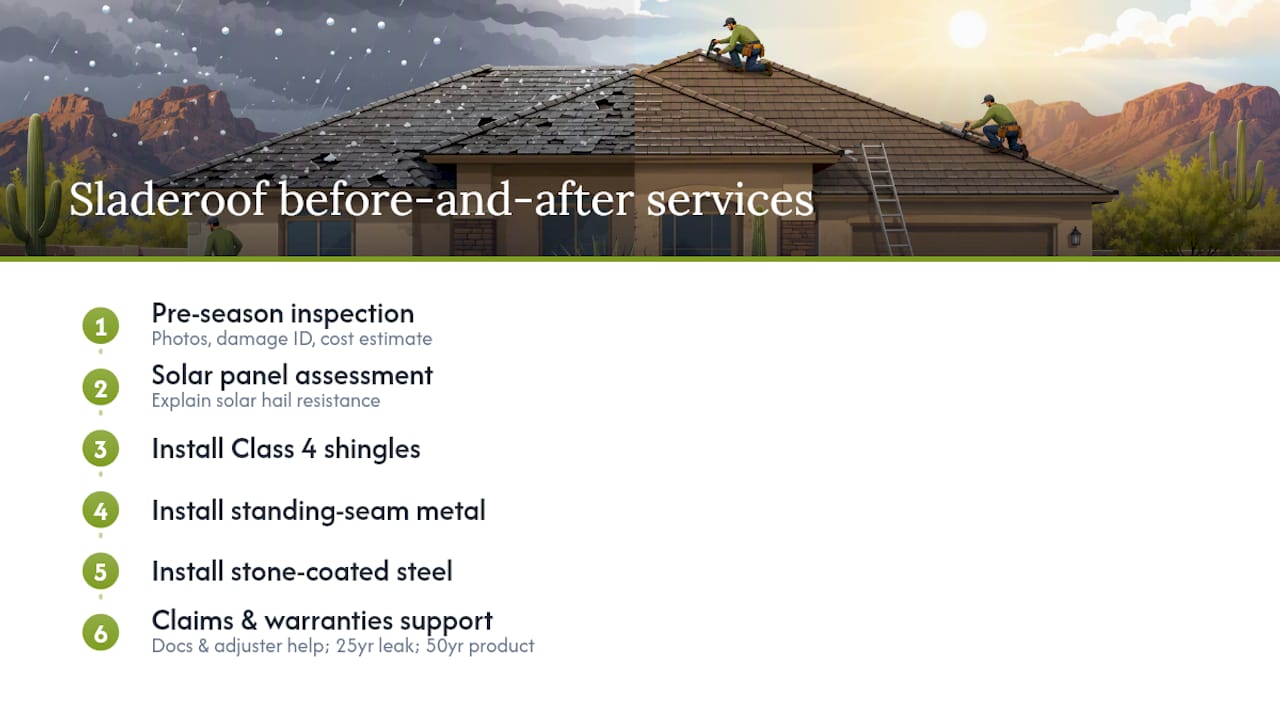 How Sladeroof helps Arizona homeowners before and after hail — overview diagram