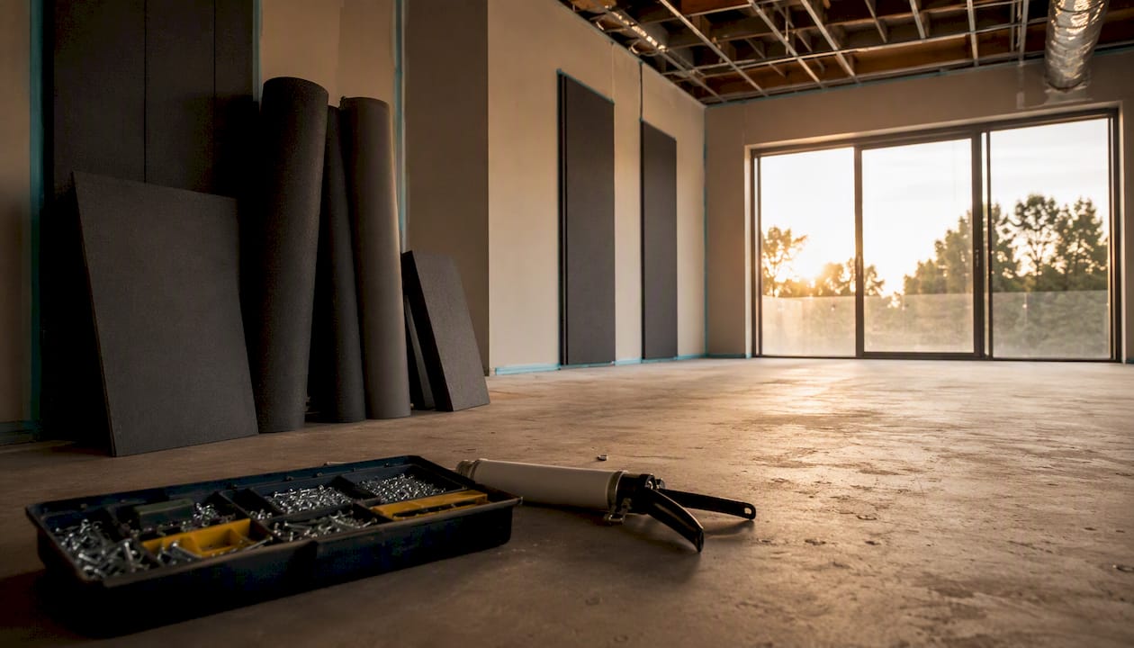 Material options for sound insulation in a Pilates studio under construction