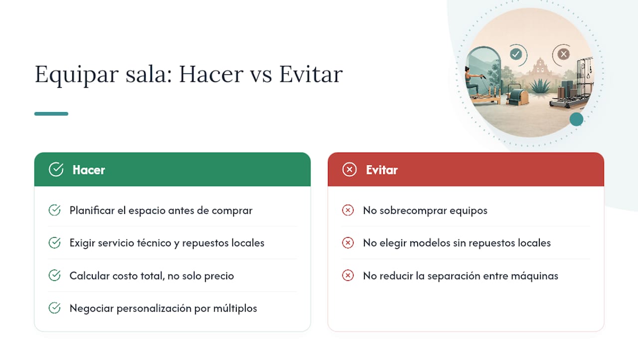 Lo que nadie te dice al equipar una sala de reformers en México — overview diagram