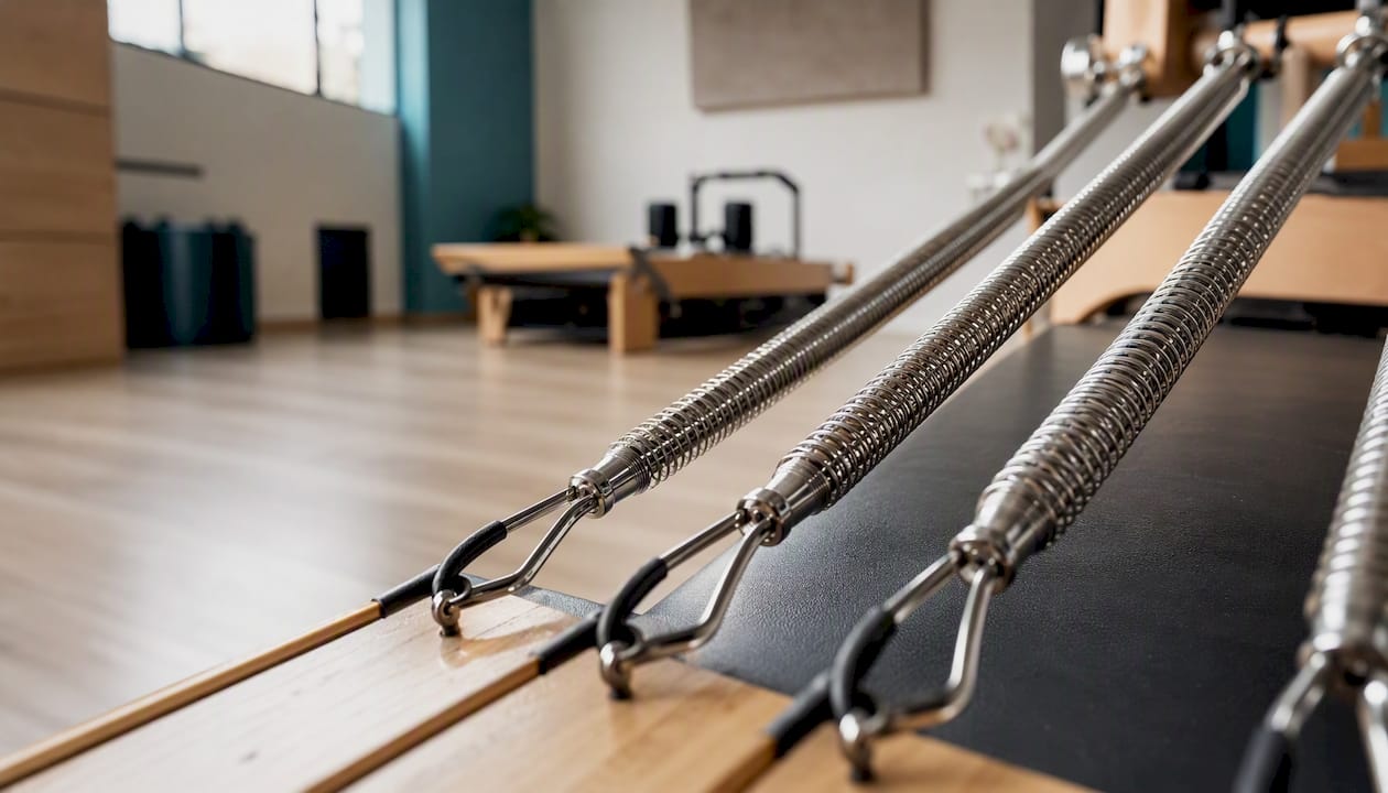 Close-up of reformer springs attached to frame