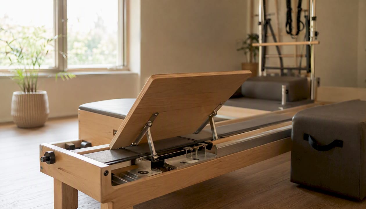Jumpboard partially attached to reformer frame