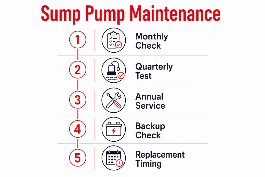 Infographic outlining sump pump maintenance schedule steps