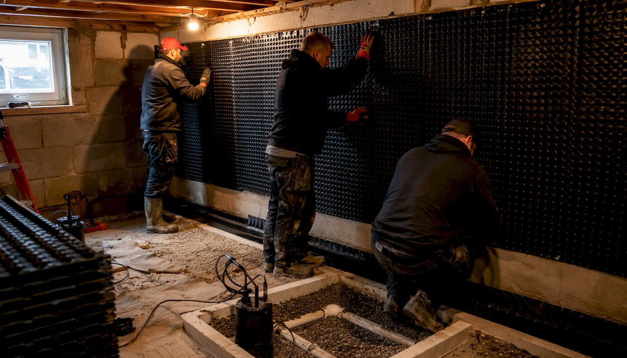 Installation of cavity drain membrane system