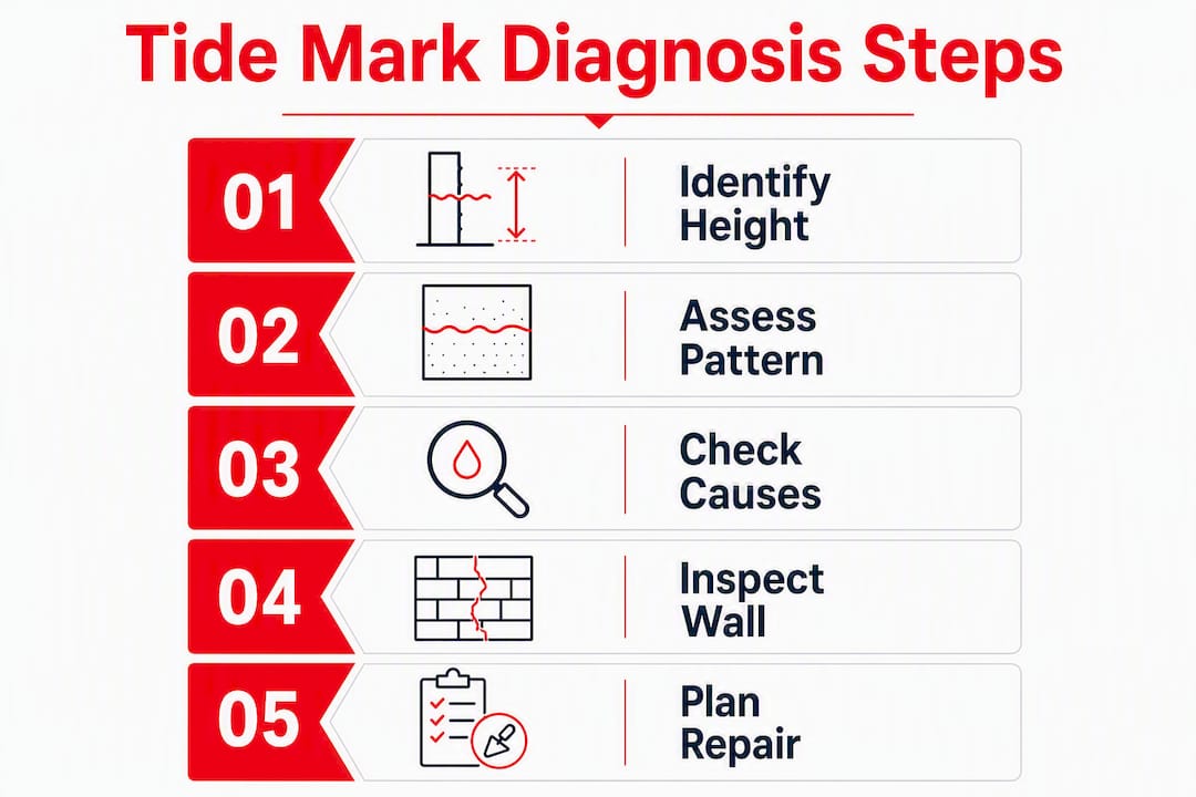 Infographic showing steps to diagnose tide marks