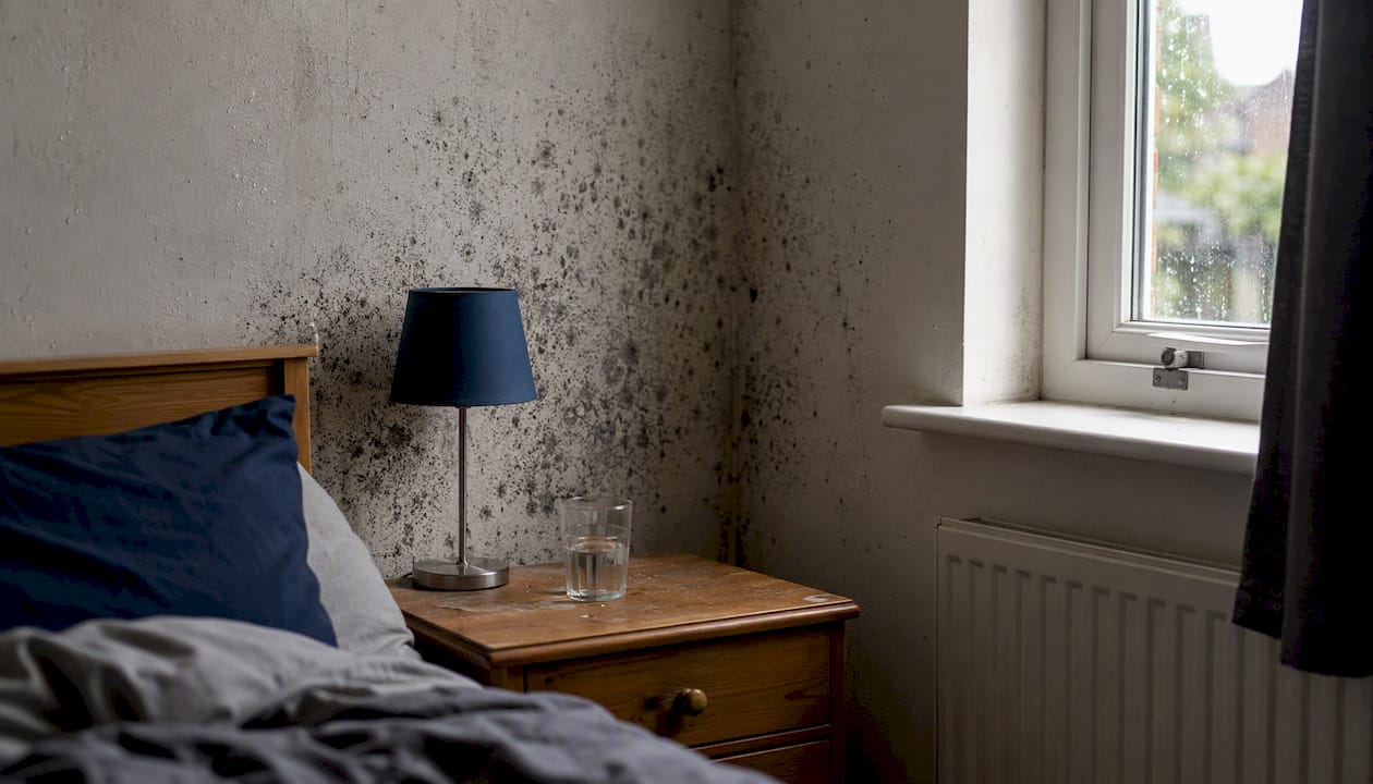 Speckled black mould in cold bedroom corner
