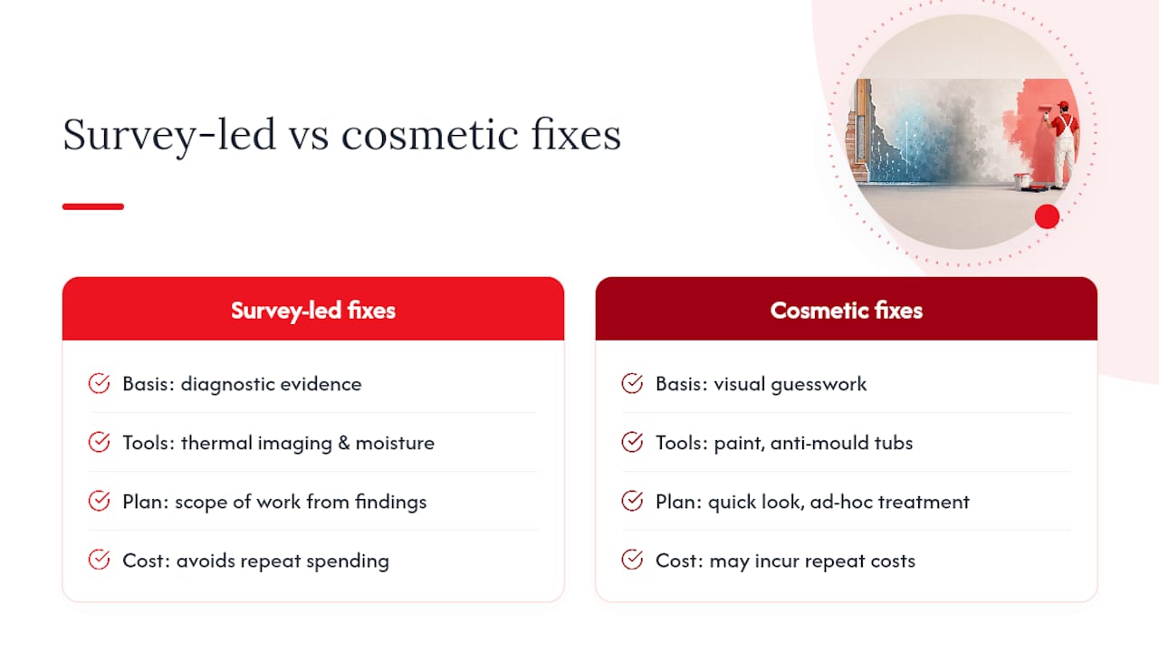 Why survey-led fixes beat cosmetic quick fixes — overview diagram