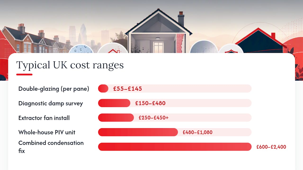 Diagram showing cost ranges for condensation treatments in UK