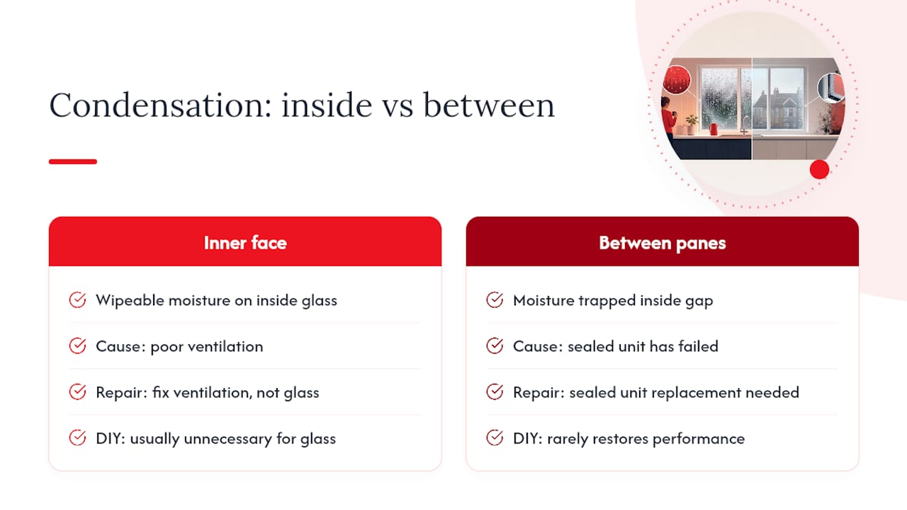 Diagram showing condensation types on double-glazed windows