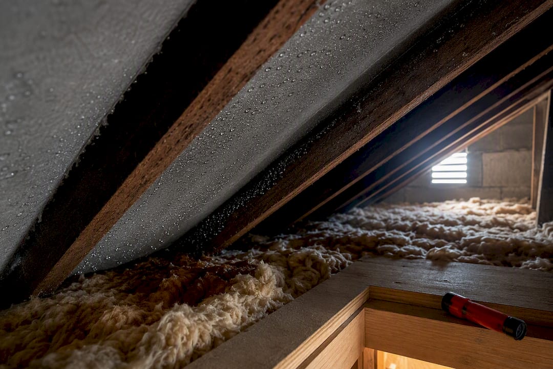 Condensation droplets beneath a loft roof