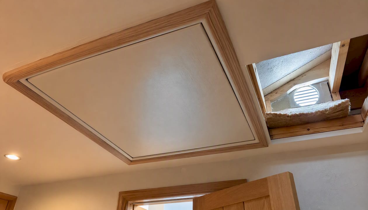 Sealed insulated loft hatch with clear ventilation
