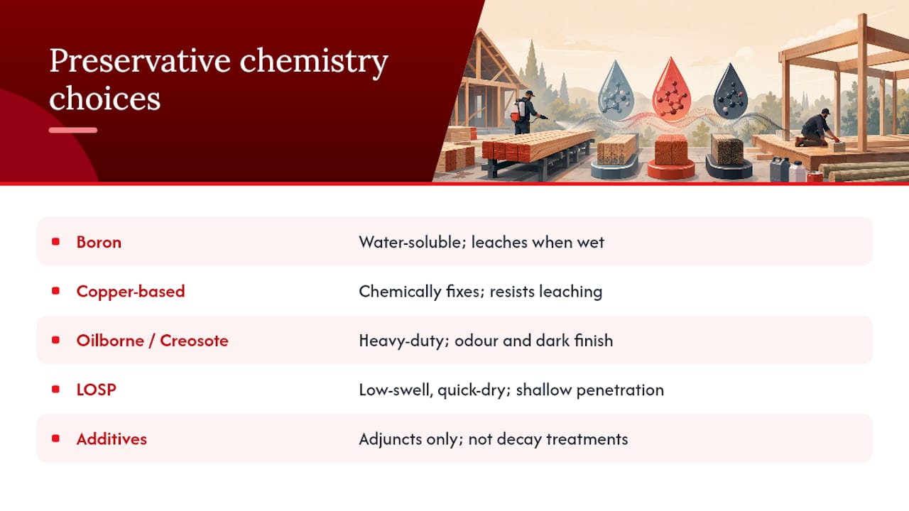 Which preservative chemistry suits your timber? — overview diagram