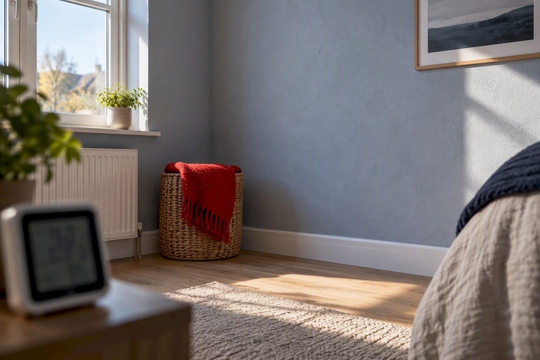 Humidity sensor beside a cool plaster wall