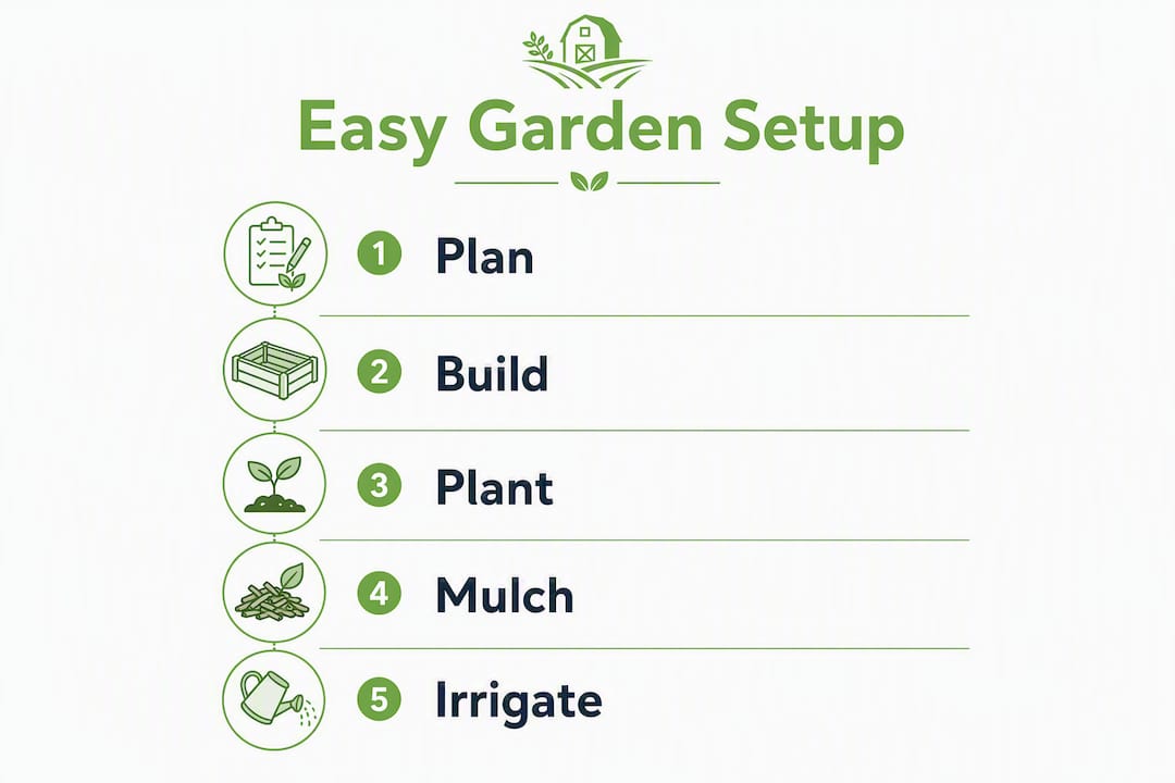 Infographic showing key steps for easy vegetable gardening