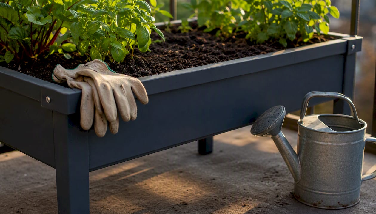 Elevated container garden showing load support
