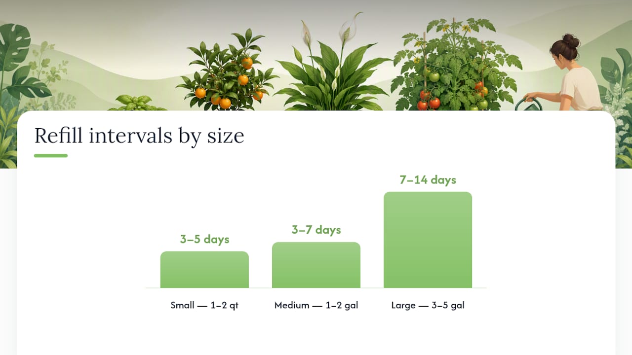 Planter size vs refill interval comparison