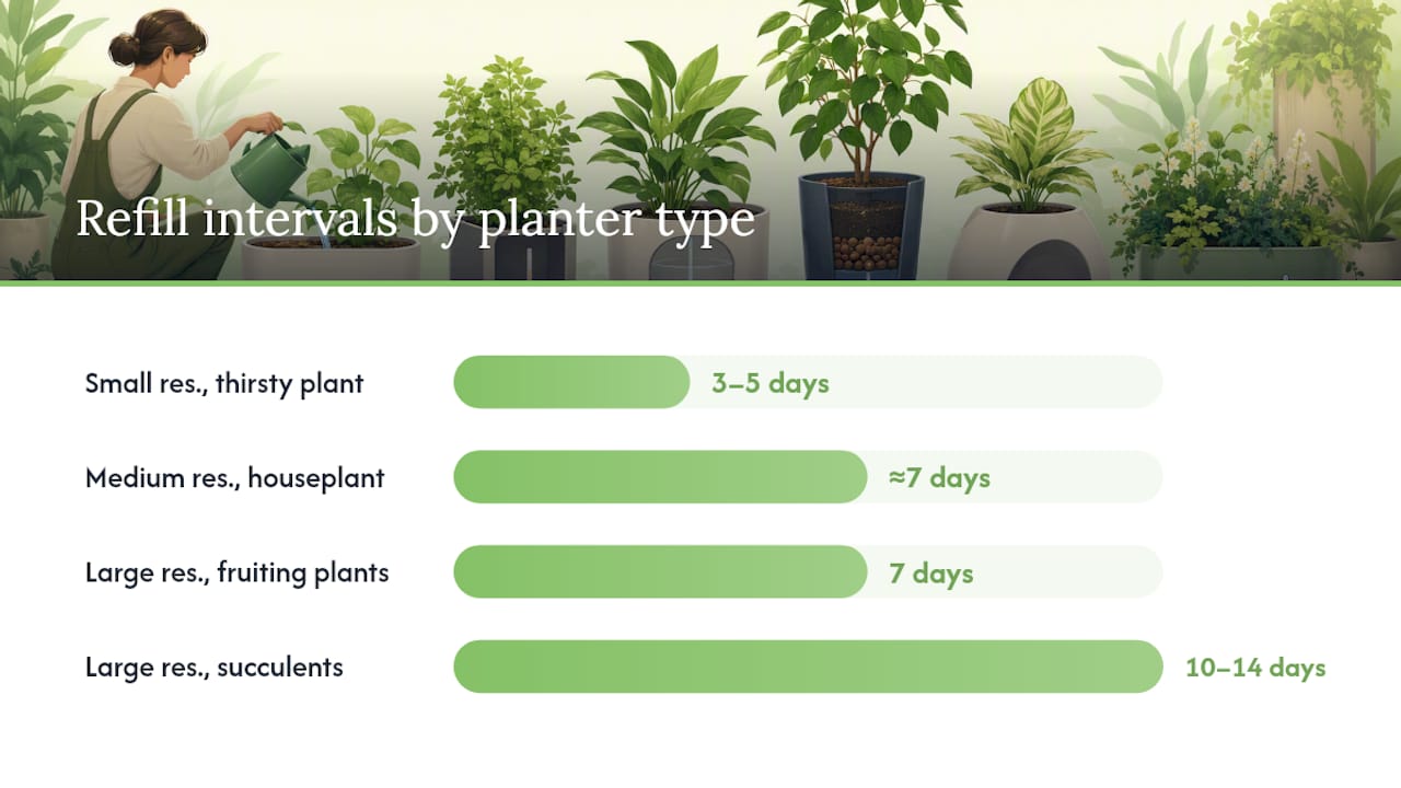 Chart of refill intervals by planter and plant type
