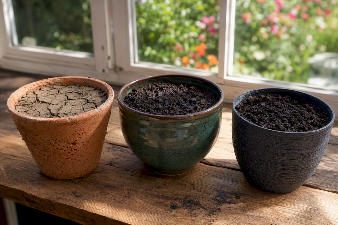 Soil moisture differences in various container materials