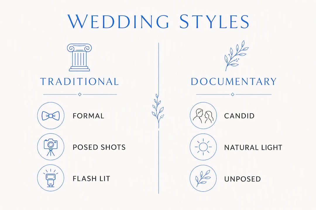 Infographic comparing traditional and documentary wedding styles