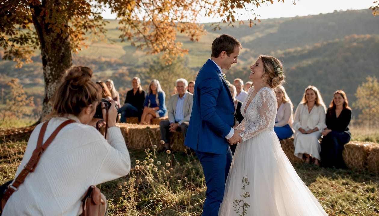 Candid outdoor wedding couple laughing naturally