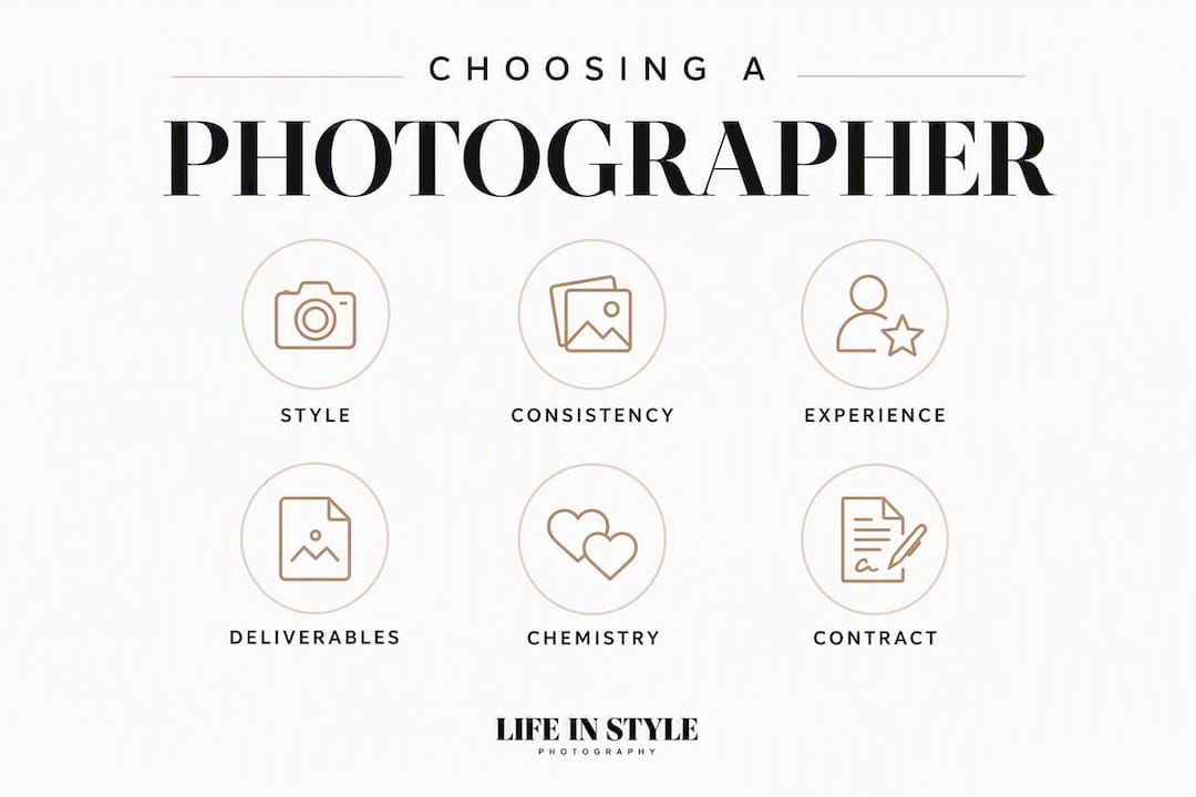 Infographic outlining wedding photographer selection steps