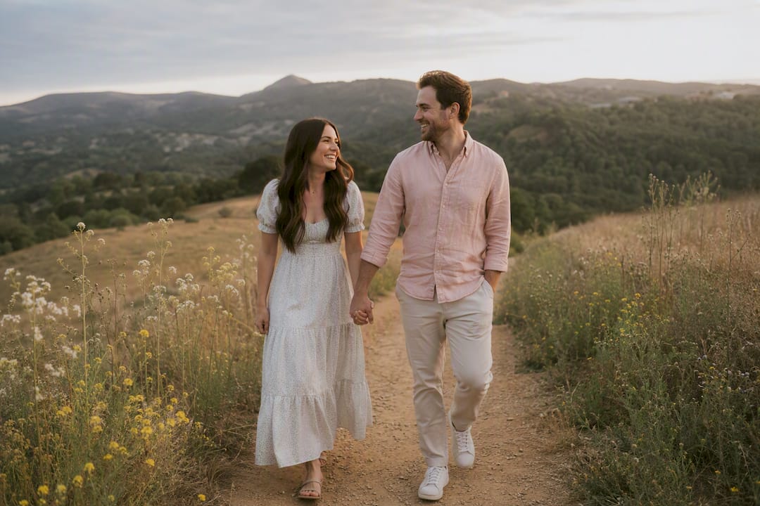 Couple walking hand in hand in nature