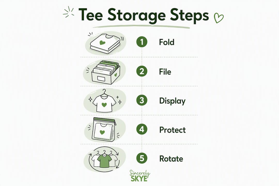 Infographic showing steps to store graphic tees properly
