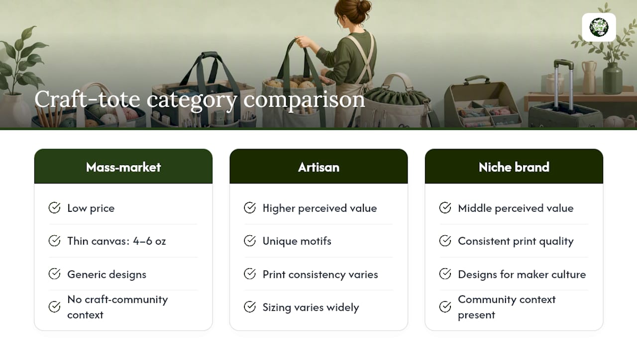 Comparison of craft tote categories features
