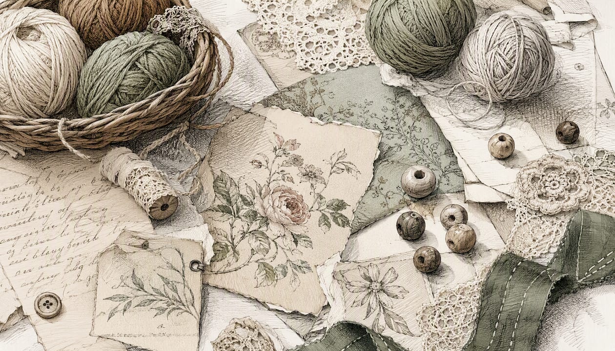 Retro craft materials with vintage patterns