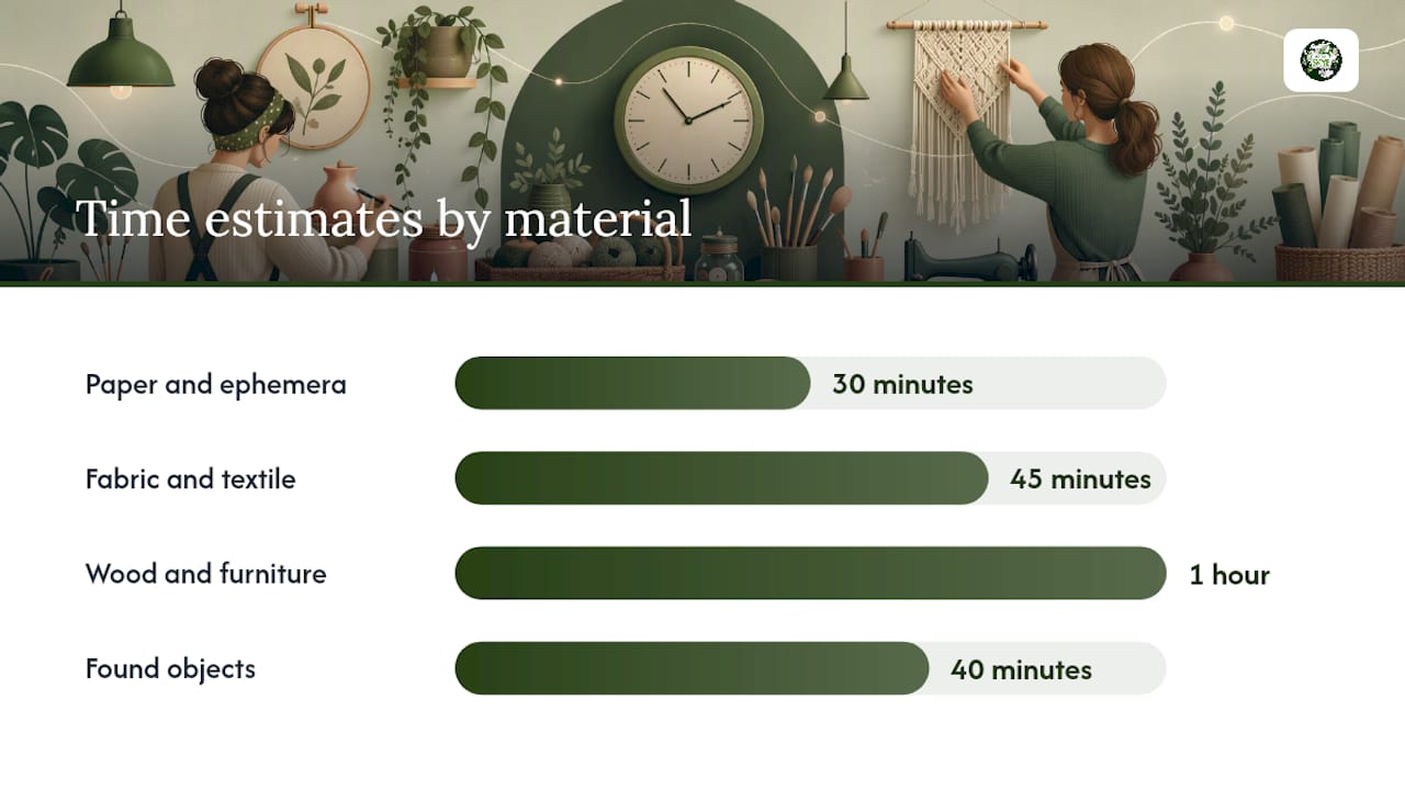 Chart of retro craft projects by material and time