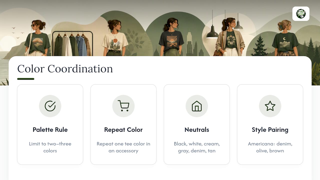 Diagram of color coordination tips for vintage graphic tees