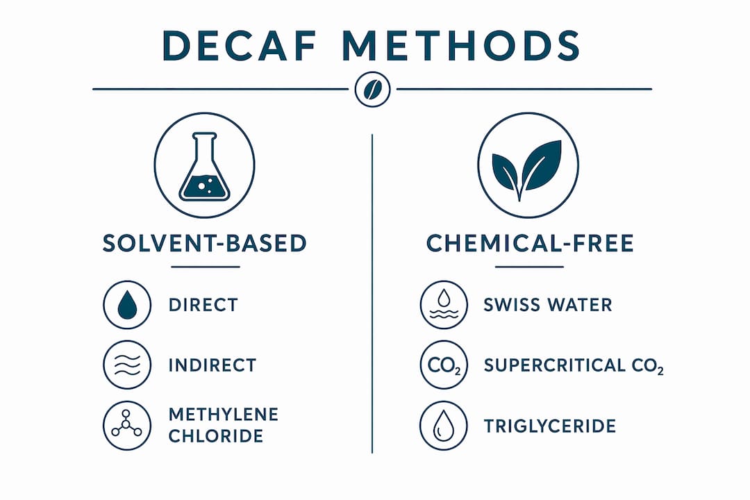 Infographic comparing decaf coffee methods side by side