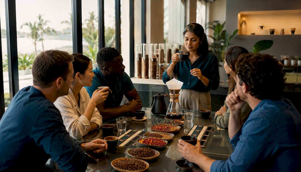Group guided coffee tasting session with host