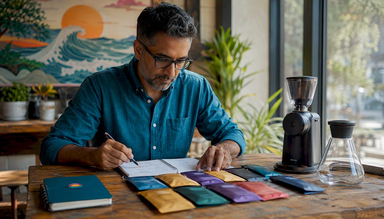 Man reviewing coffee samples for office
