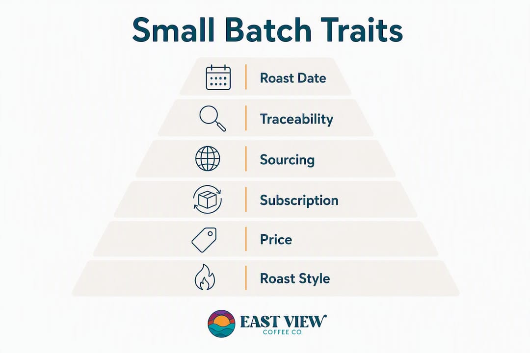 Infographic showing key traits of small batch coffee roasters