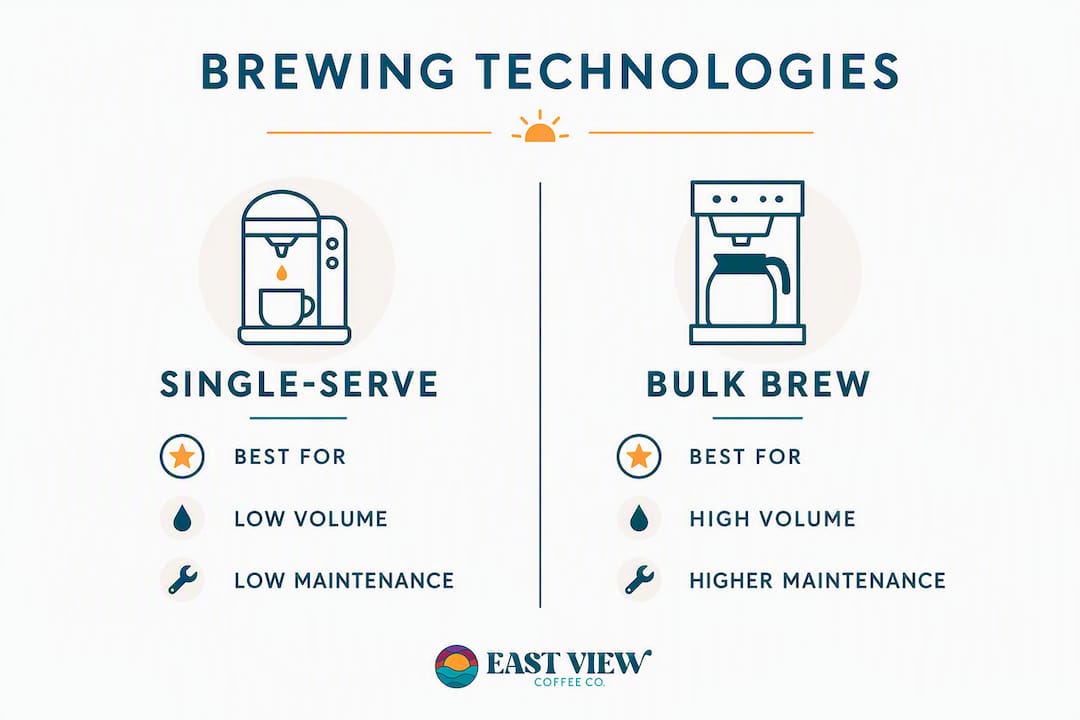 Infographic comparing coffee brewing technologies for offices
