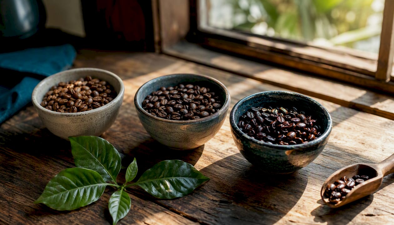 Coffee bean samples from Colombian regions